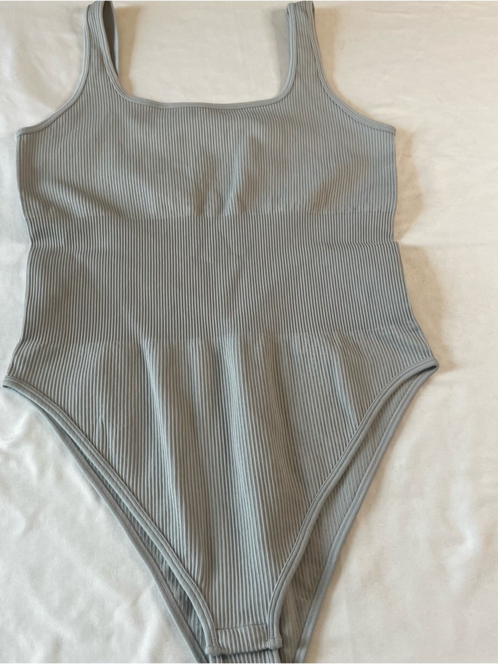 OQQ Gray Ribbed Seamless Square Neck Bodysuit XL Stretch Tank One Piece Lounge